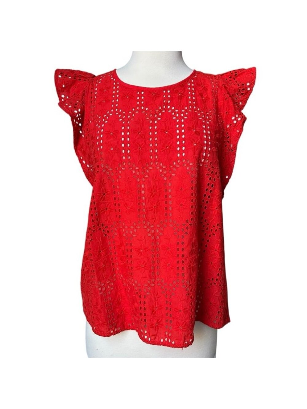 Madewell | Women's Red Ruffle Sleeve Eyelet Lace Top Size Medium